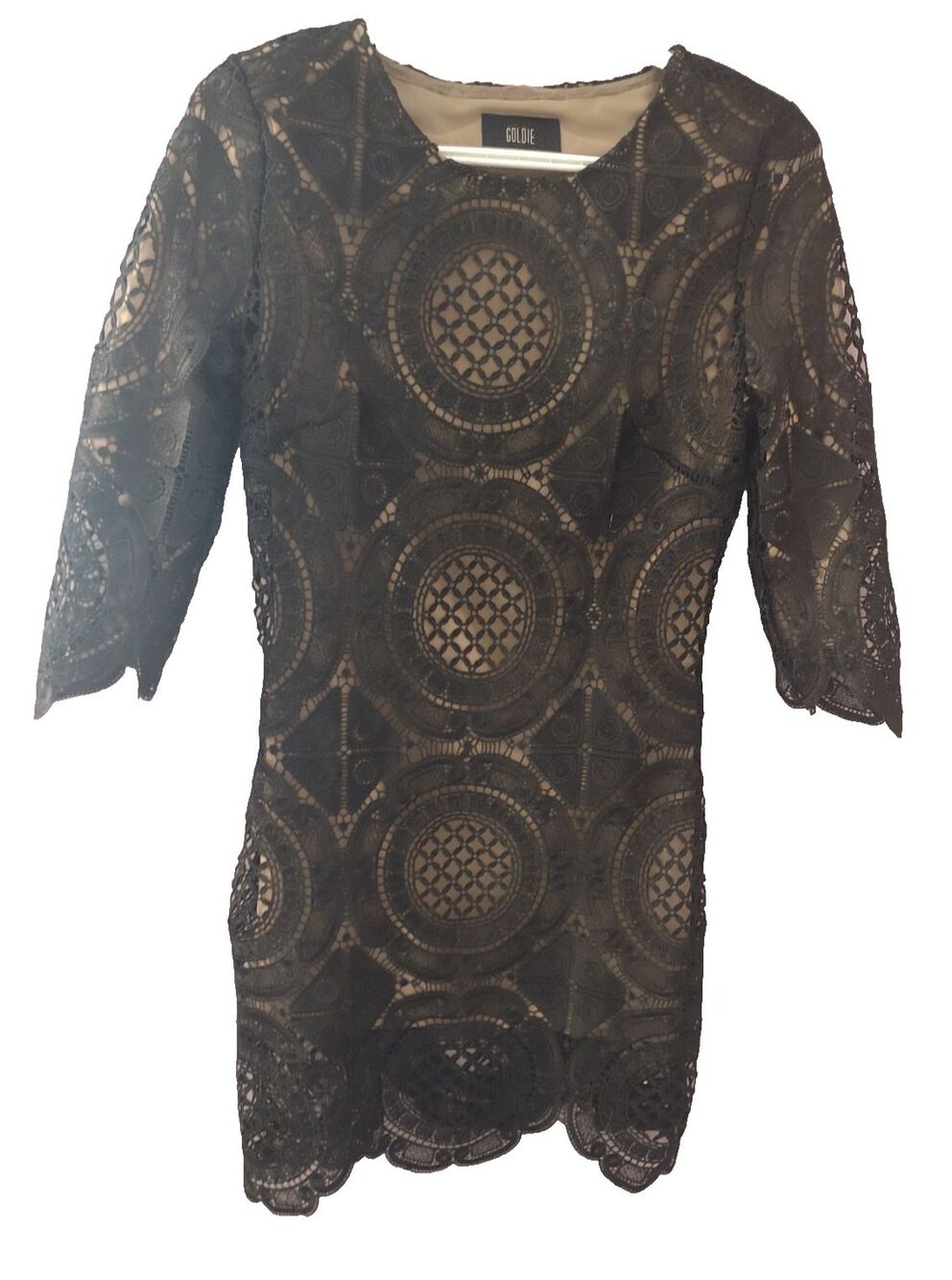 Goldie Crochet Medallion Black Lace Lined Dress Women's Size Small